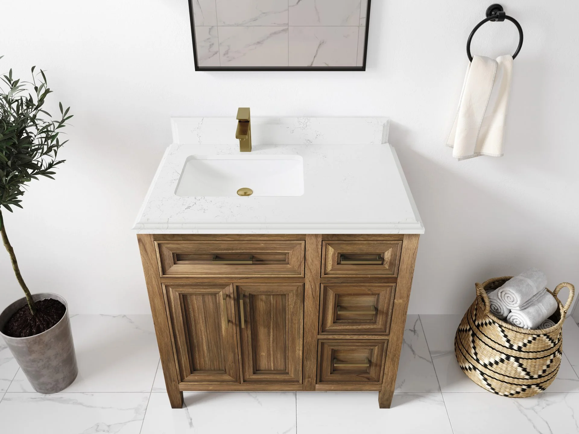 Santa Monica Teak Wood 36 in. W x 22 in. D Left Offset Sink Bathroom Vanity - Image 31