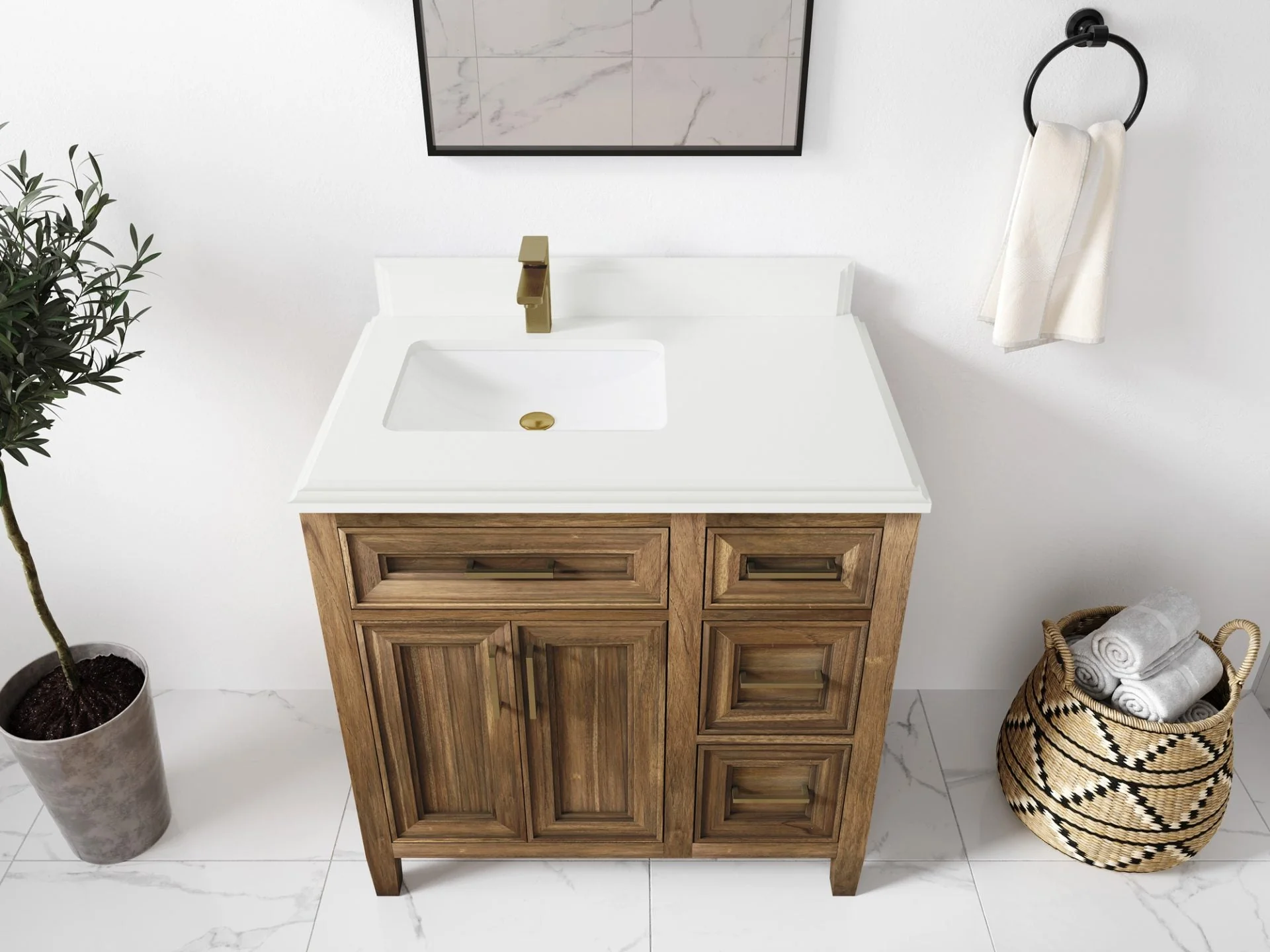 Santa Monica Teak Wood 36 in. W x 22 in. D Left Offset Sink Bathroom Vanity - Image 33