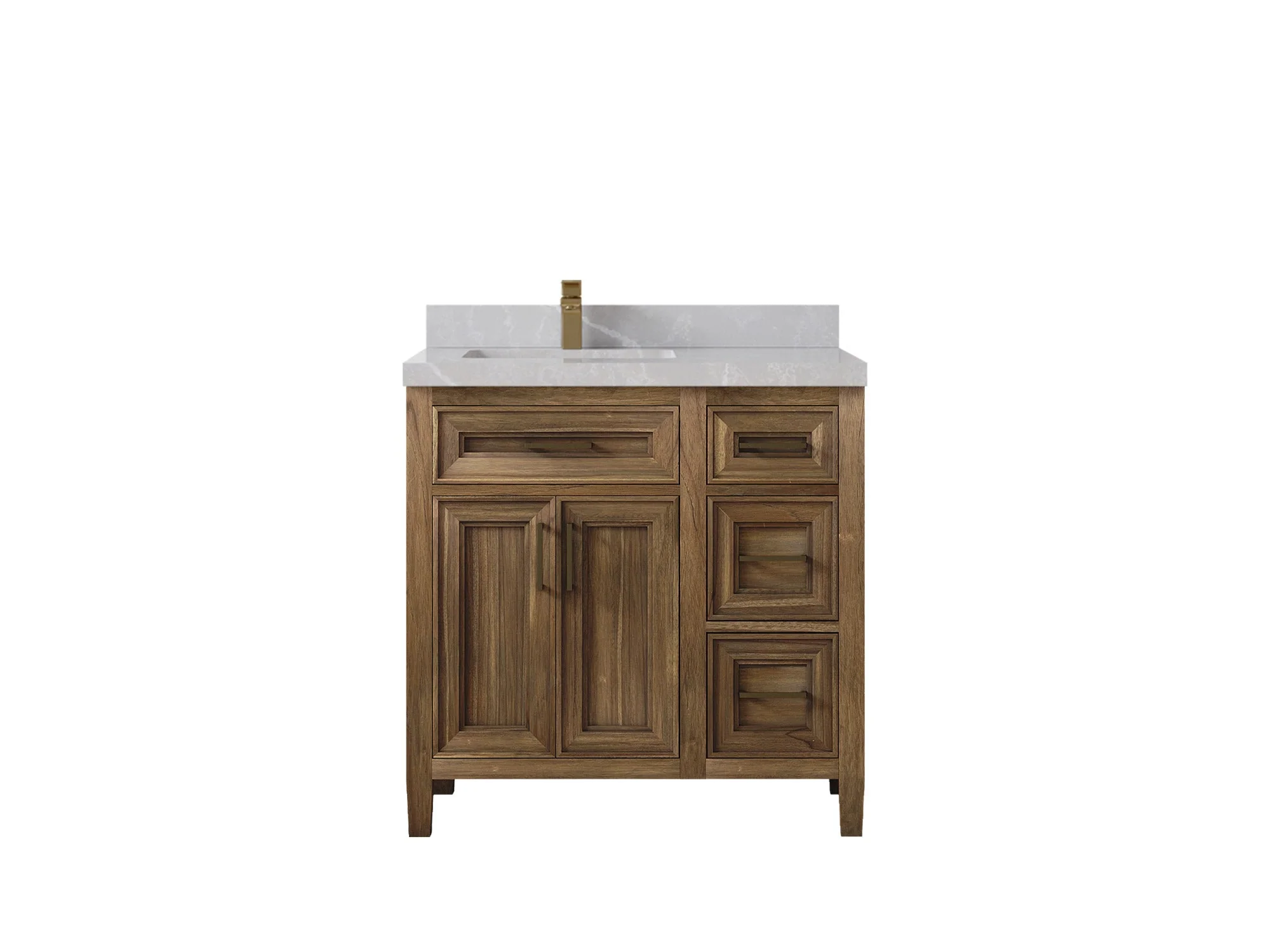 Santa Monica Teak Wood 36 in. W x 22 in. D Left Offset Sink Bathroom Vanity - Image 38