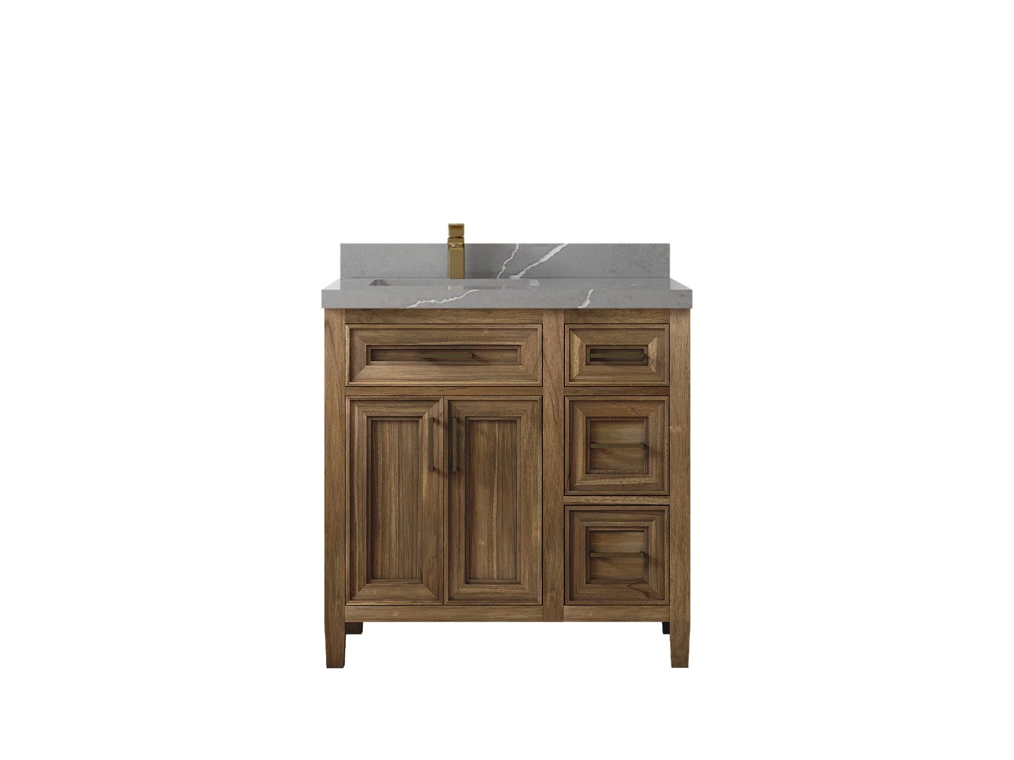 Santa Monica Teak Wood 36 in. W x 22 in. D Left Offset Sink Bathroom Vanity - Image 40