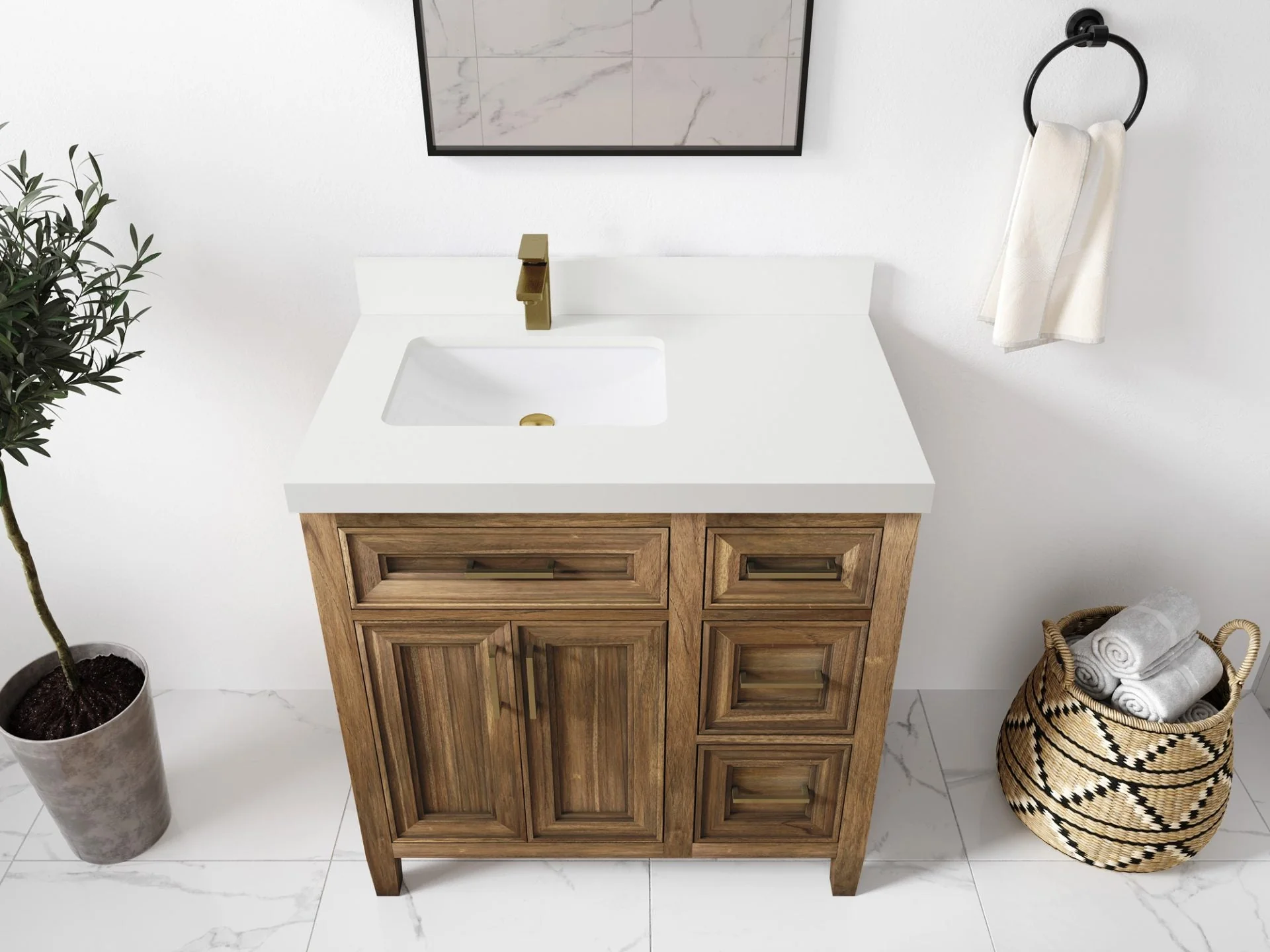 Santa Monica Teak Wood 36 in. W x 22 in. D Left Offset Sink Bathroom Vanity - Image 41