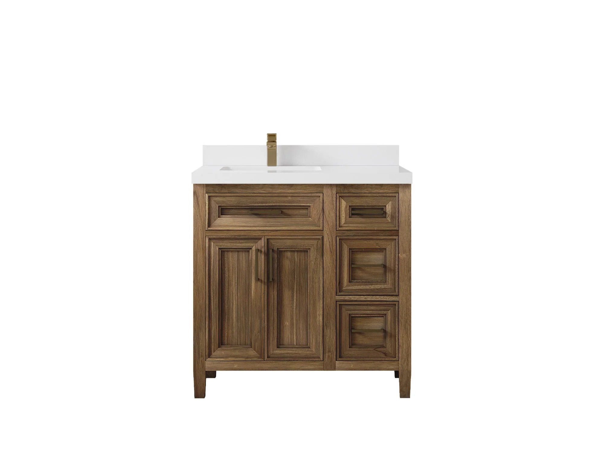 Santa Monica Teak Wood 36 in. W x 22 in. D Left Offset Sink Bathroom Vanity - Image 42