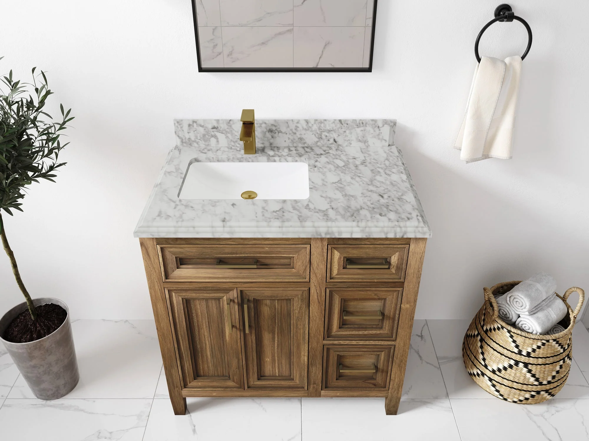 Santa Monica Teak Wood 36 in. W x 22 in. D Left Offset Sink Bathroom Vanity - Image 44