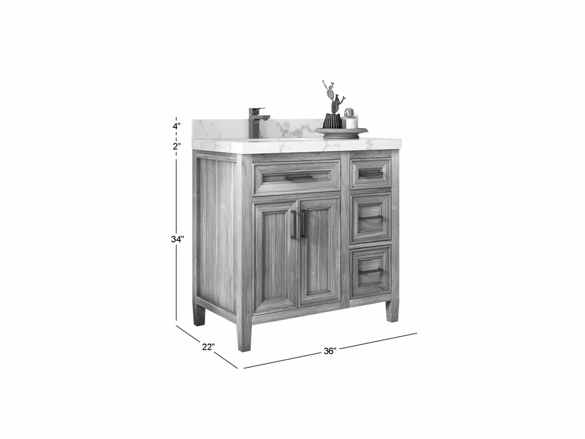 Santa Monica Teak Wood 36 in. W x 22 in. D Left Offset Sink Bathroom Vanity - Image 5