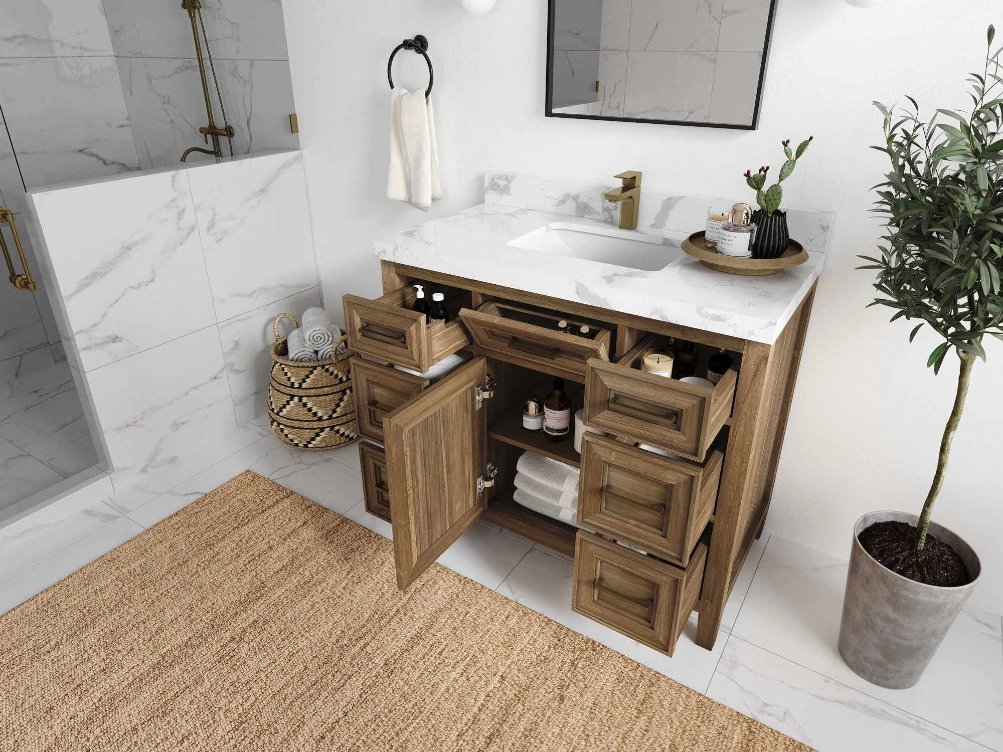 Santa Monica Teak Wood 42 in. W x 22 in. D Single Sink Bathroom Vanity - Image 3