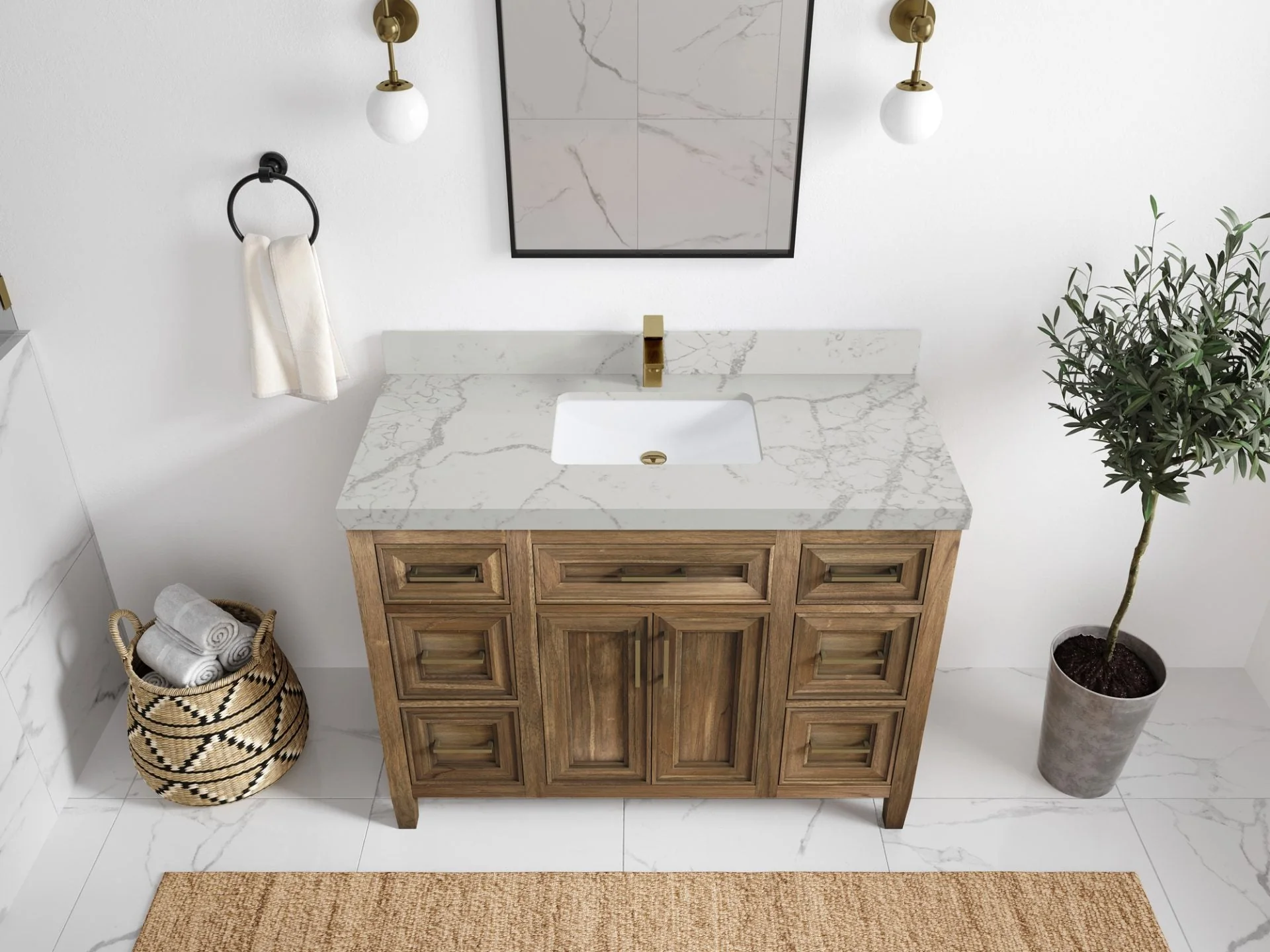 Santa Monica Teak Wood 48 in. W x 22 in. D Single Sink Bathroom Vanity - Image 23