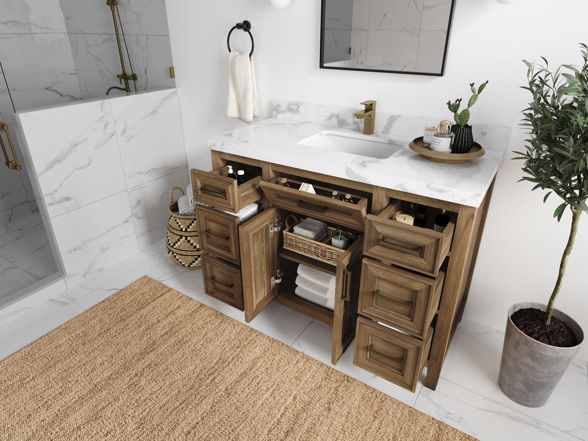 Santa Monica Teak Wood 48 in. W x 22 in. D Single Sink Bathroom Vanity - Image 3