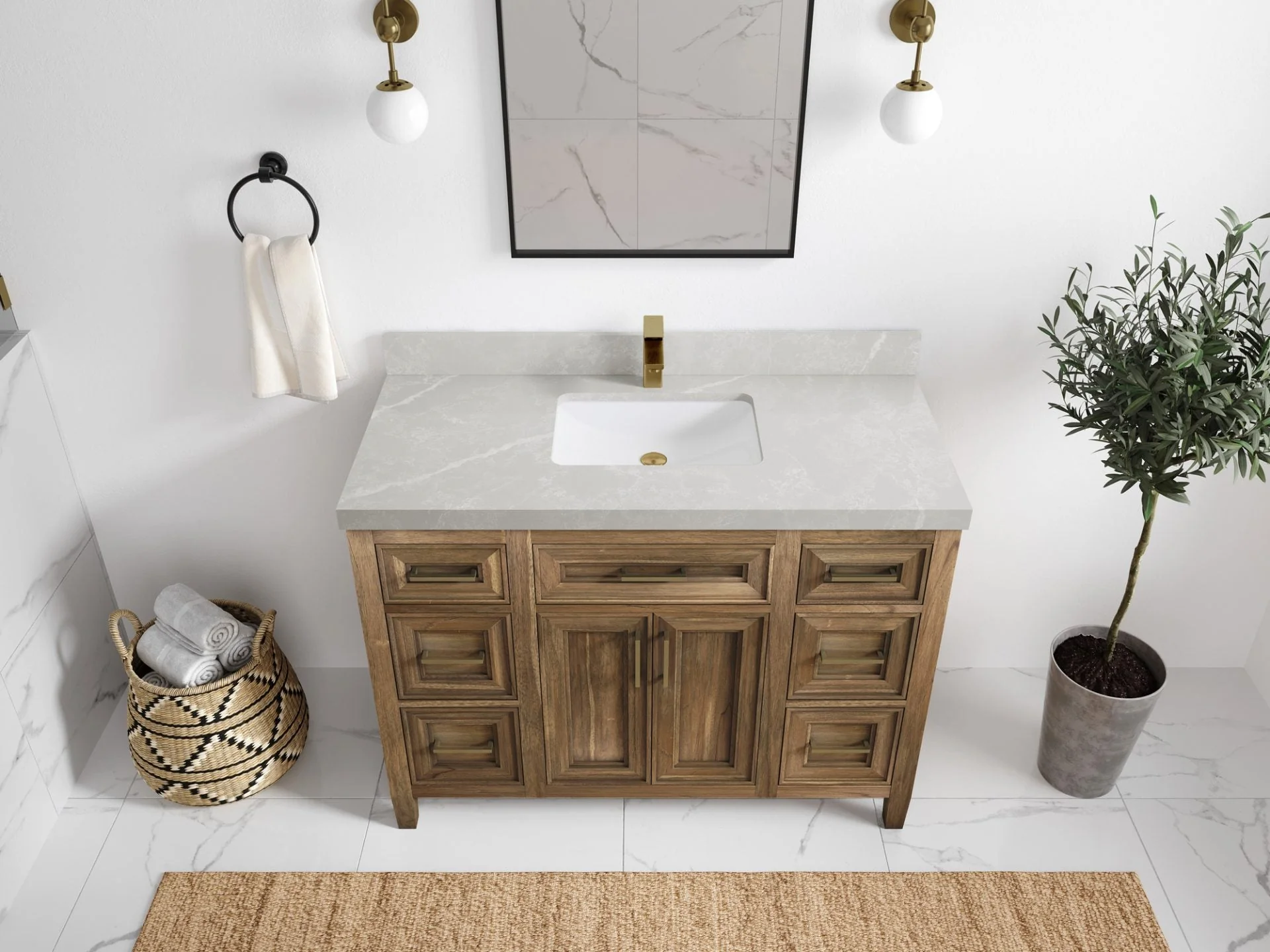 Santa Monica Teak Wood 48 in. W x 22 in. D Single Sink Bathroom Vanity - Image 37