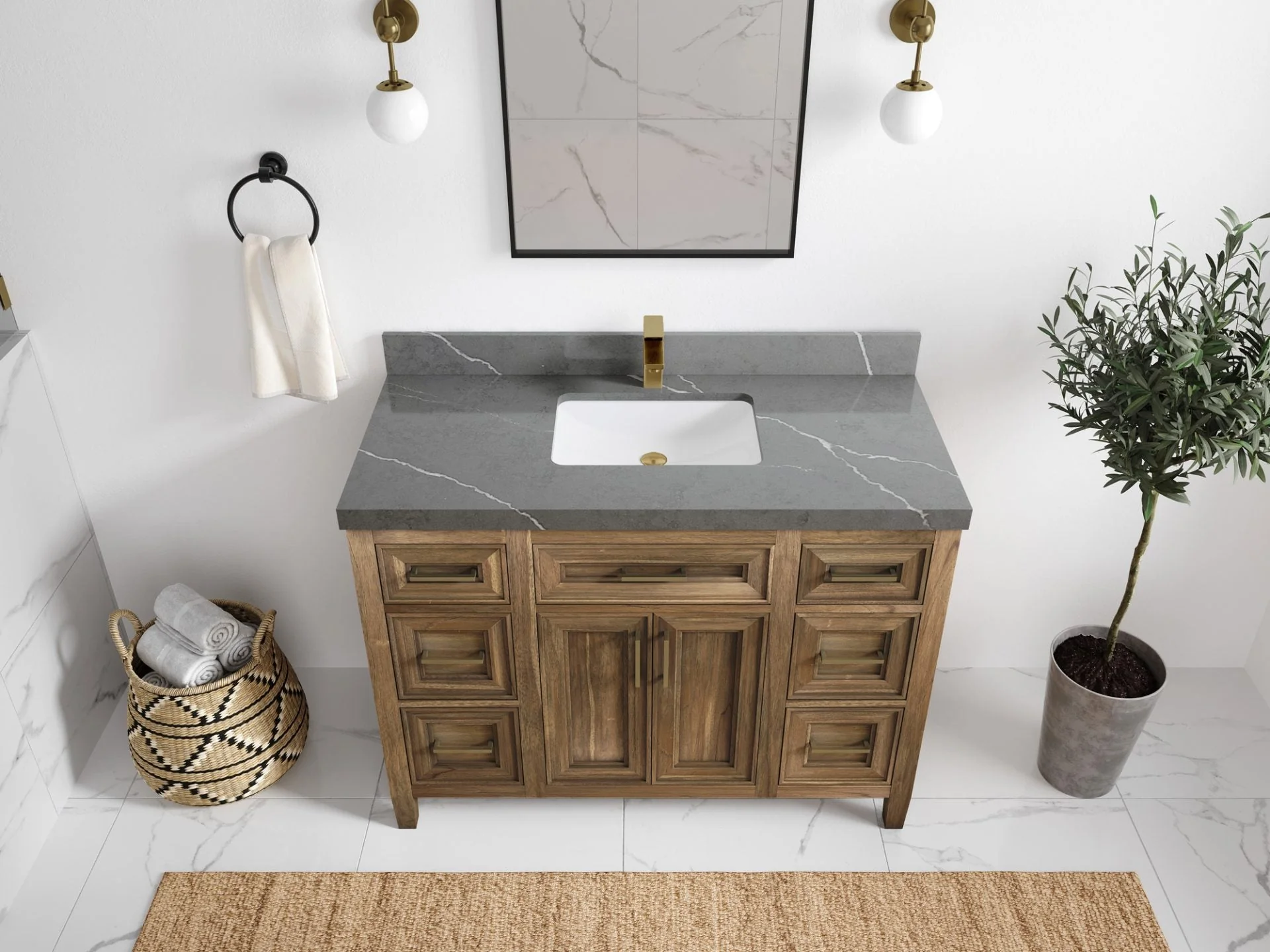 Santa Monica Teak Wood 48 in. W x 22 in. D Single Sink Bathroom Vanity - Image 39
