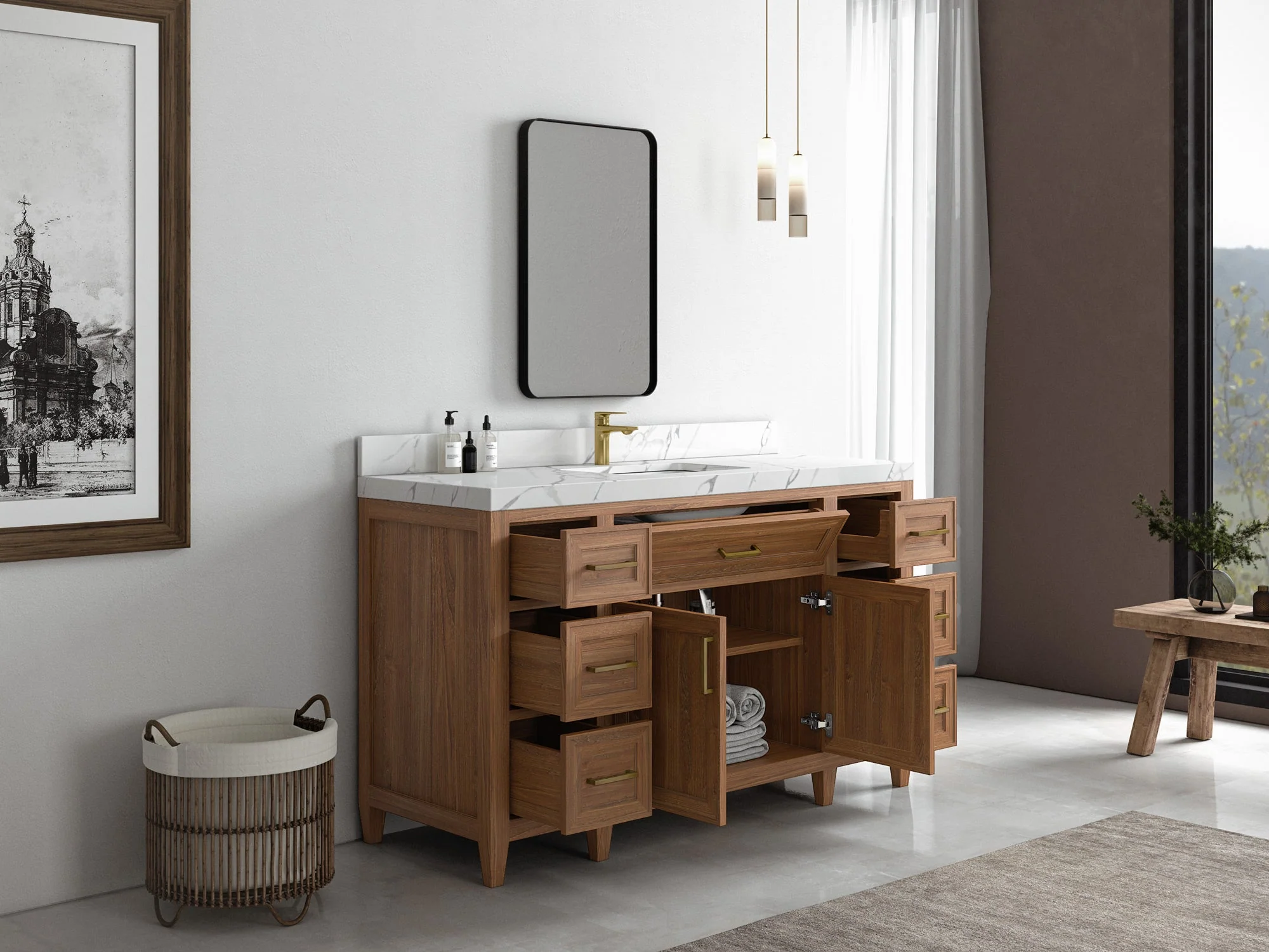 Santa Monica Teak Wood 60 in. W x 22 in. D Single Sink Bathroom Vanity - Image 3