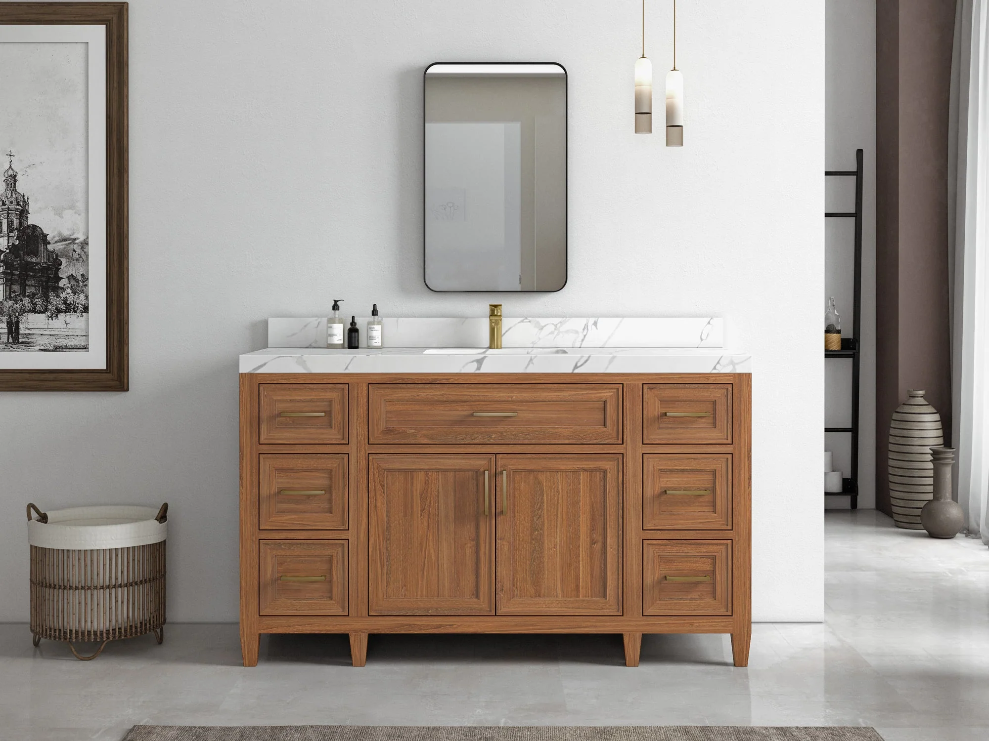 Santa Monica Teak Wood 60 in. W x 22 in. D Single Sink Bathroom Vanity - Image 4