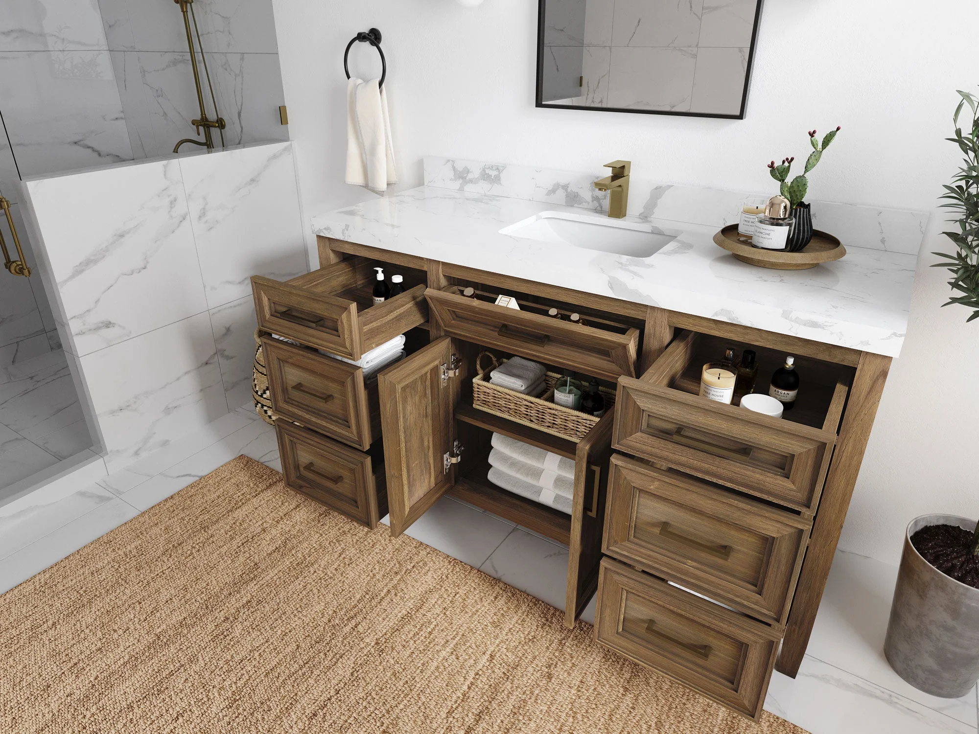 Santa Monica Teak Wood 60 in. W x 22 in. D Single Sink Bathroom Vanity - Image 3