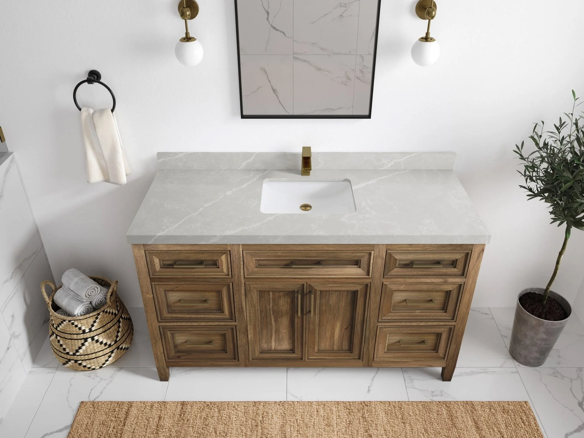 Santa Monica Teak Wood 60 in. W x 22 in. D Single Sink Bathroom Vanity - Image 37