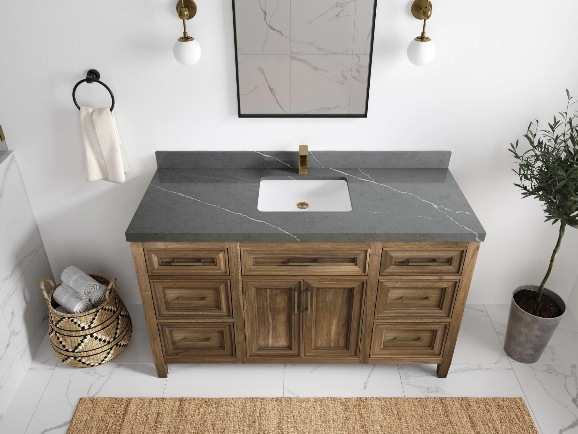 Santa Monica Teak Wood 60 in. W x 22 in. D Single Sink Bathroom Vanity - Image 39