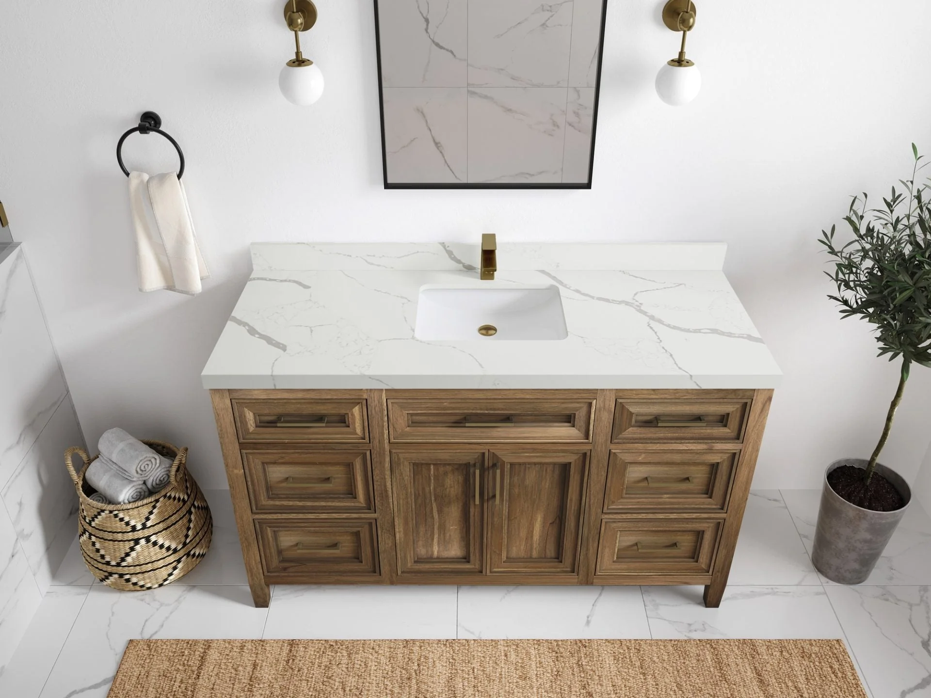 Santa Monica Teak Wood 60 in. W x 22 in. D Single Sink Bathroom Vanity - Image 7