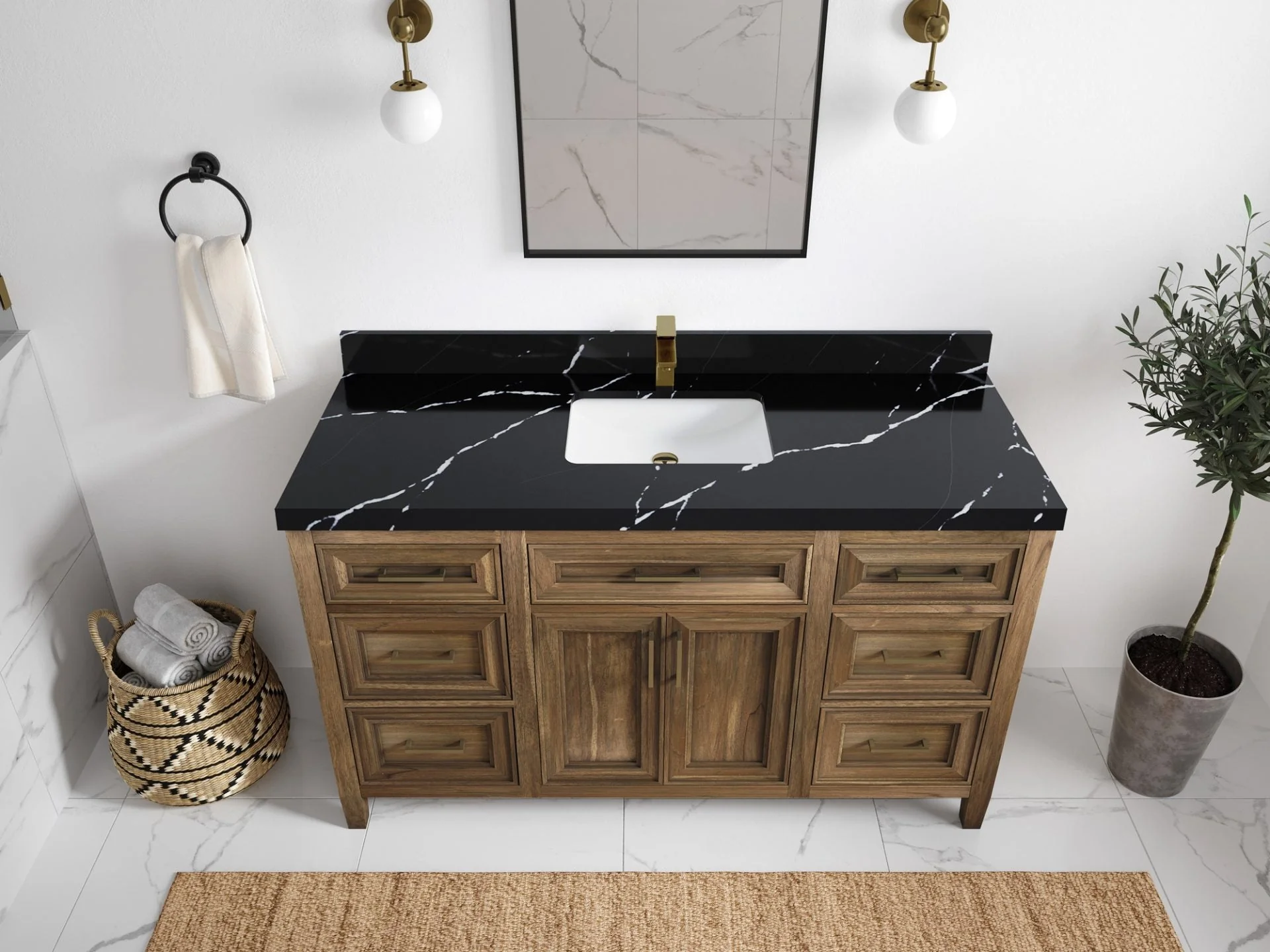 Santa Monica Teak Wood 60 in. W x 22 in. D Single Sink Bathroom Vanity - Image 9