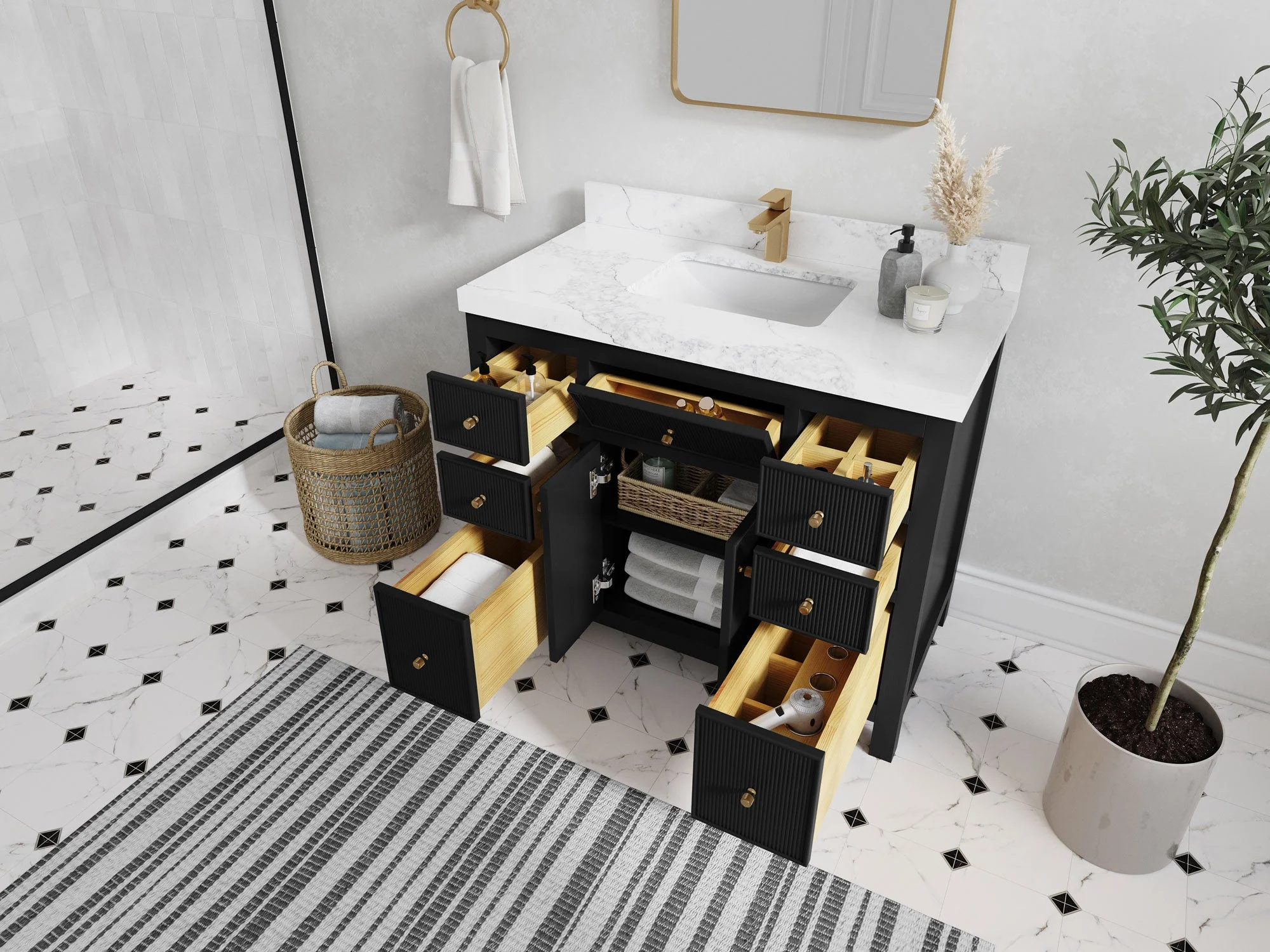 Sonoma 42 in W x 22 in D Free Standing Reeded Single Sink Bathroom Vanity - Image 3
