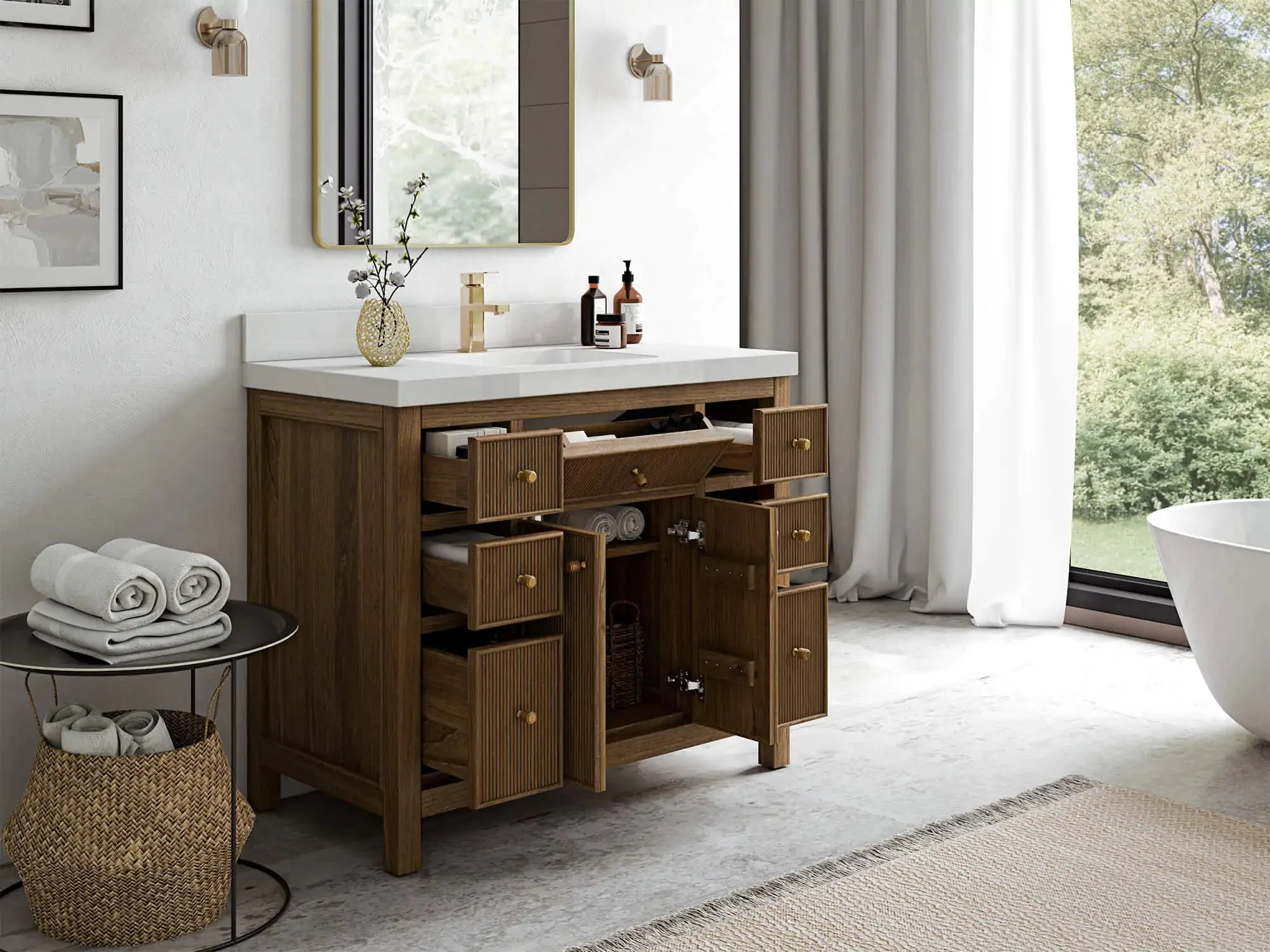 Sonoma Reeded Teak Wood 42 in. W x 22 in. D Single Sink Bathroom Vanity - Image 3