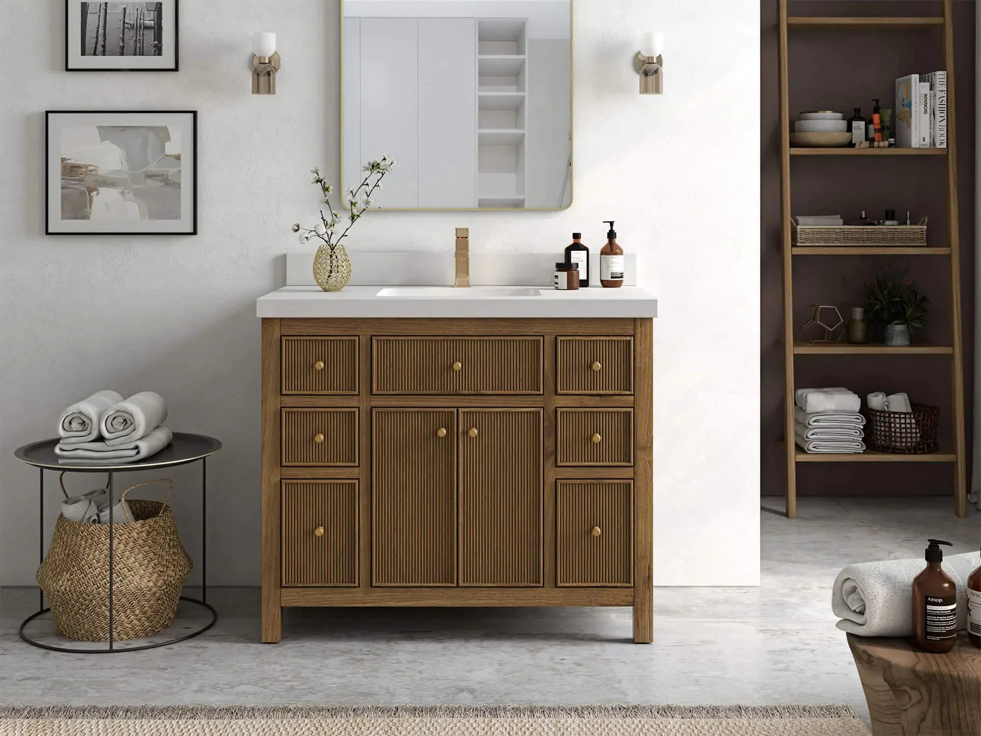 Sonoma Reeded Teak Wood 42 in. W x 22 in. D Single Sink Bathroom Vanity - Image 4