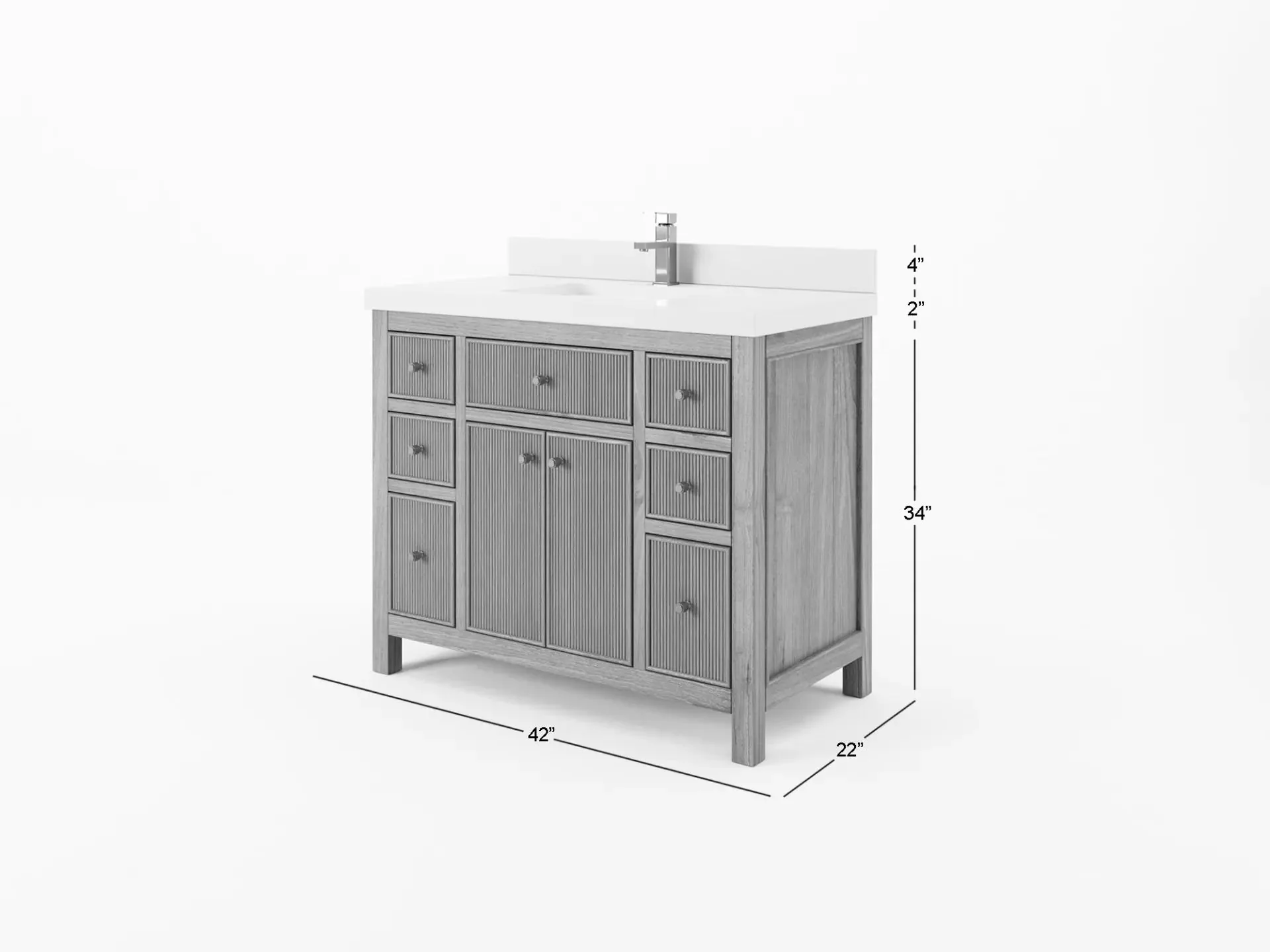 Sonoma Reeded Teak Wood 42 in. W x 22 in. D Single Sink Bathroom Vanity - Image 5