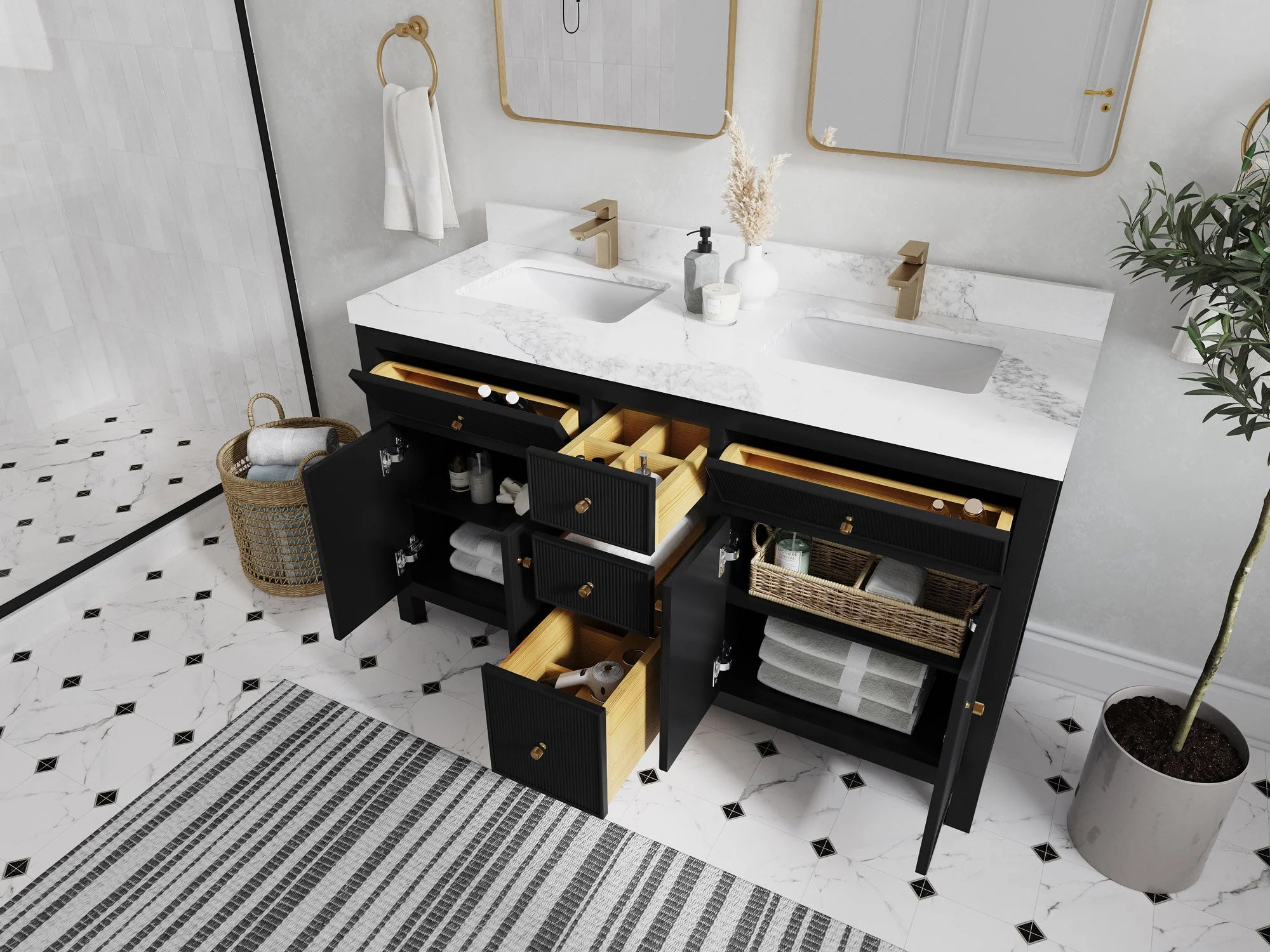 Sonoma 60 in W x 22 in D Free Standing Reeded Double Sink Bathroom Vanity - Image 3