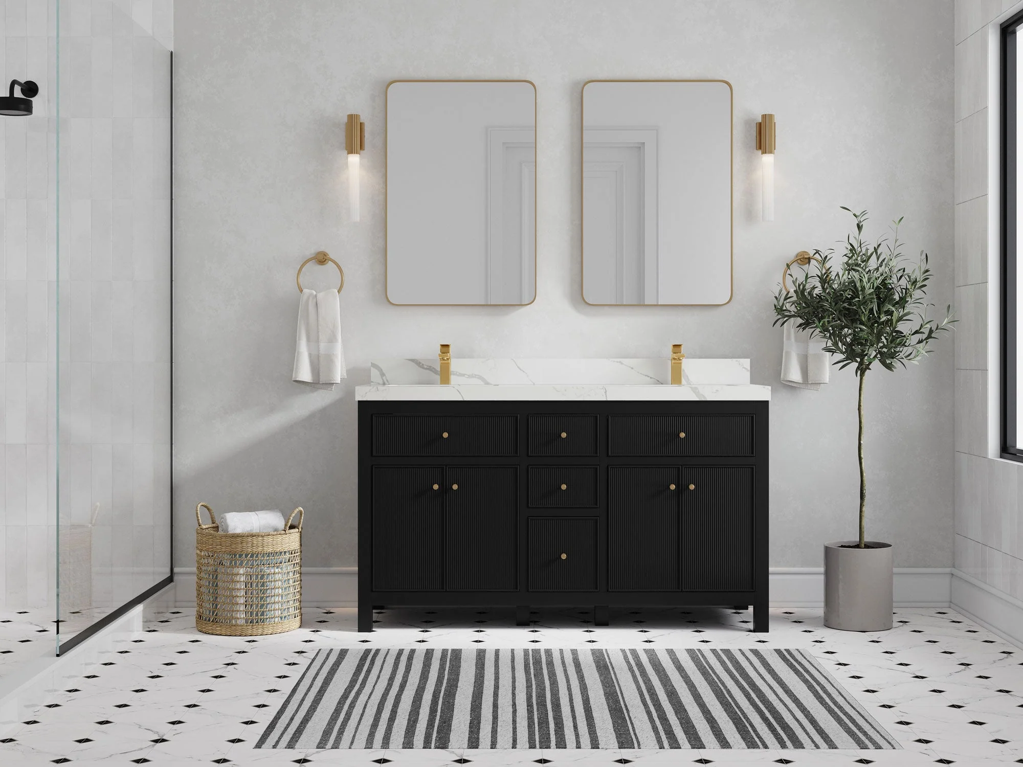 Sonoma 60 in W x 22 in D Free Standing Reeded Double Sink Bathroom Vanity - Image 4