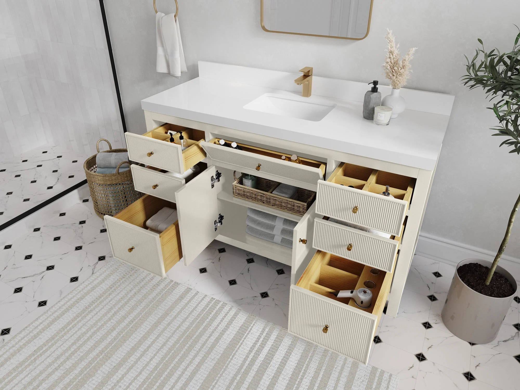 Sonoma 60 in W x 22 in D Free Standing Reeded Single Sink Bathroom Vanity - Image 3