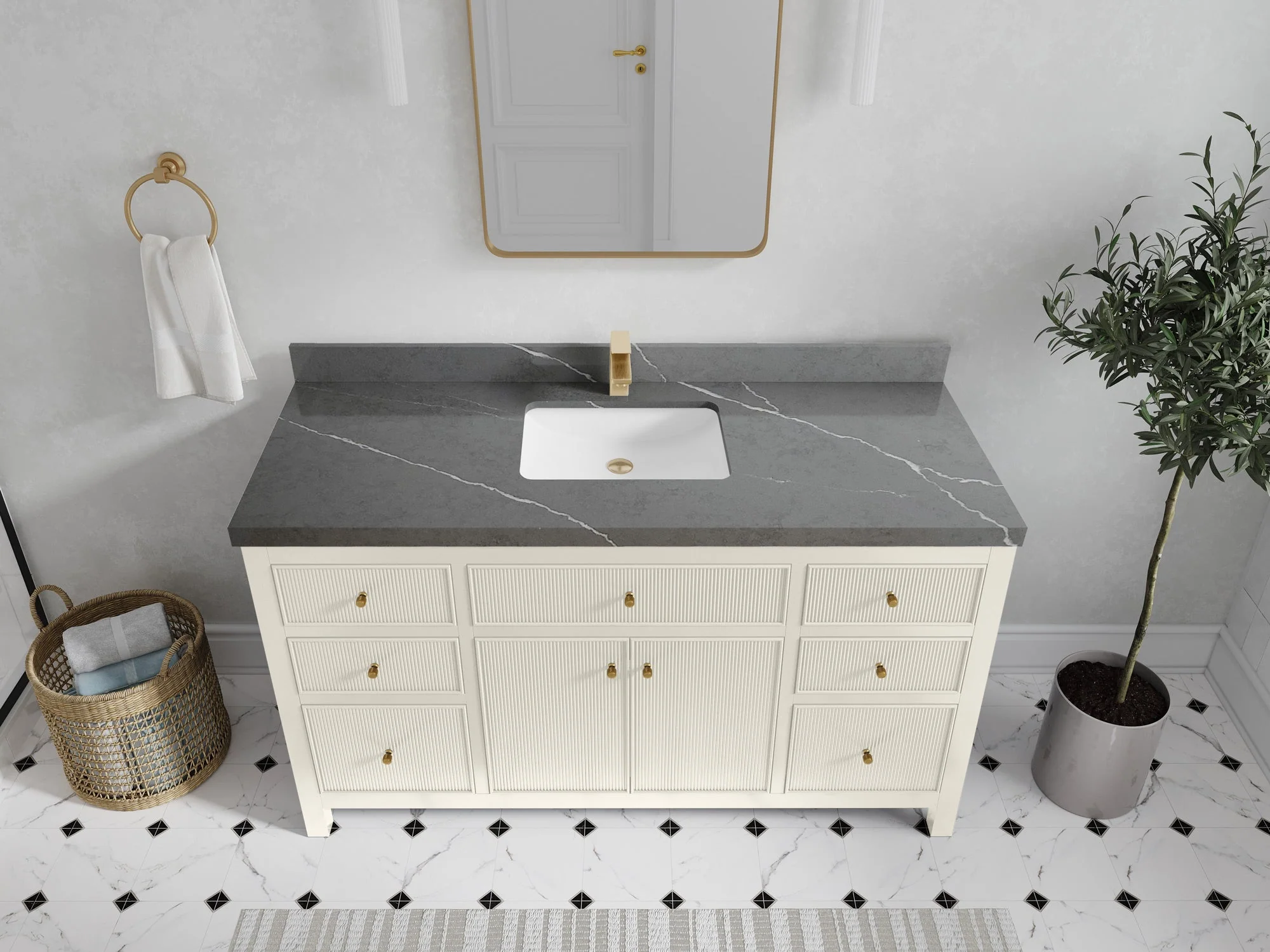 Sonoma 60 in W x 22 in D Free Standing Reeded Single Sink Bathroom Vanity - Image 32