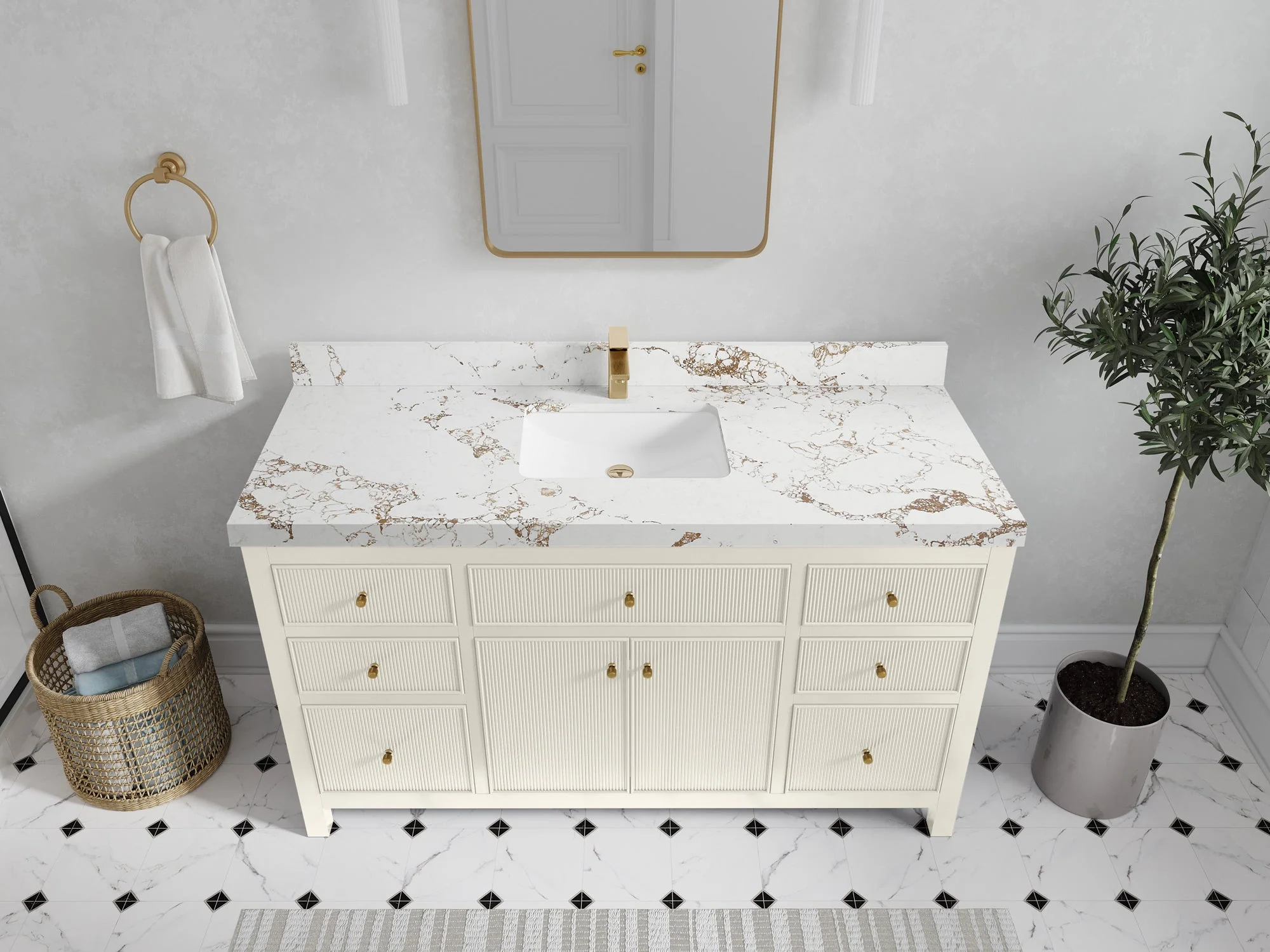 Sonoma 60 in W x 22 in D Free Standing Reeded Single Sink Bathroom Vanity - Image 36