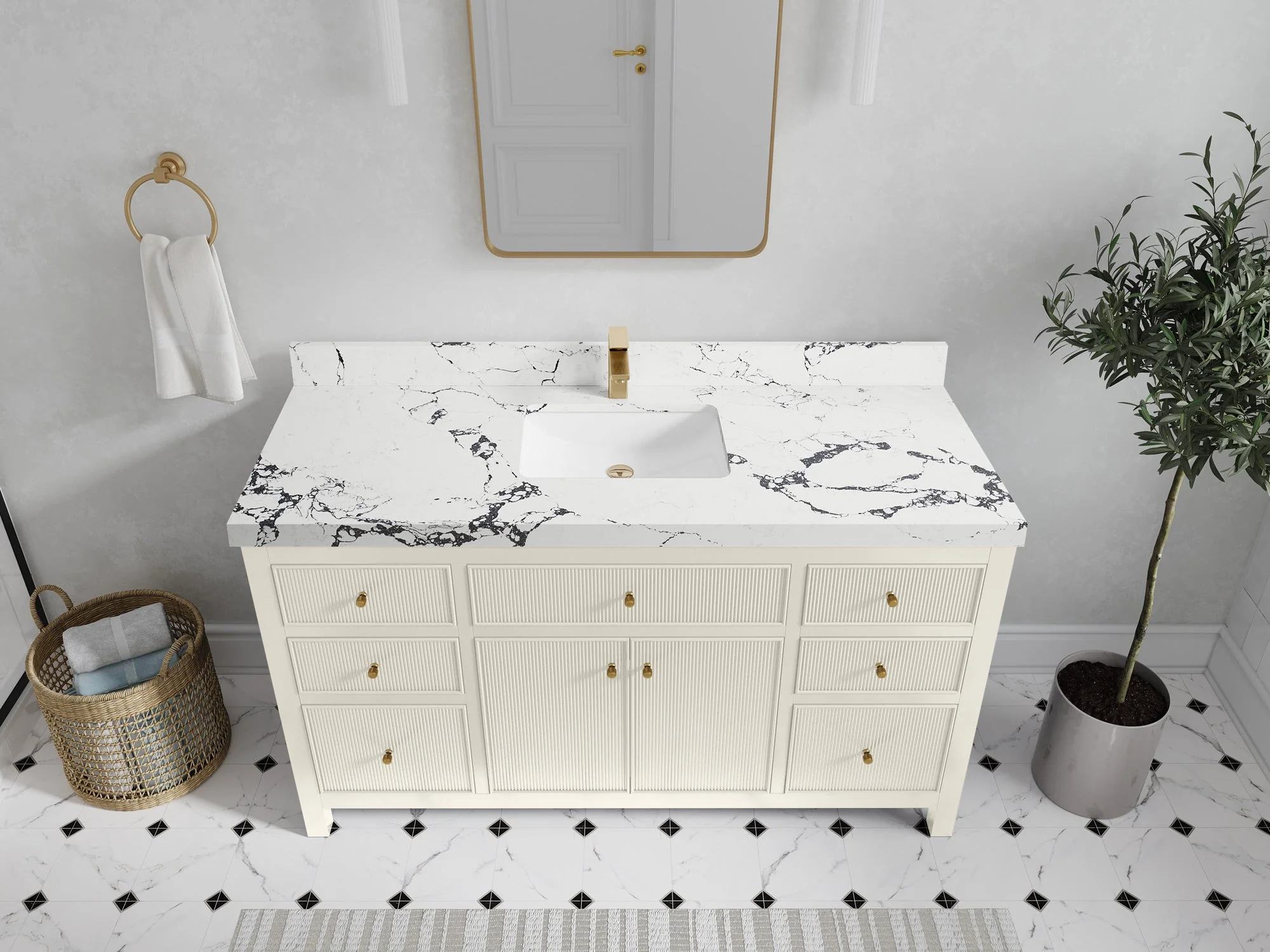 Sonoma 60 in W x 22 in D Free Standing Reeded Single Sink Bathroom Vanity - Image 38