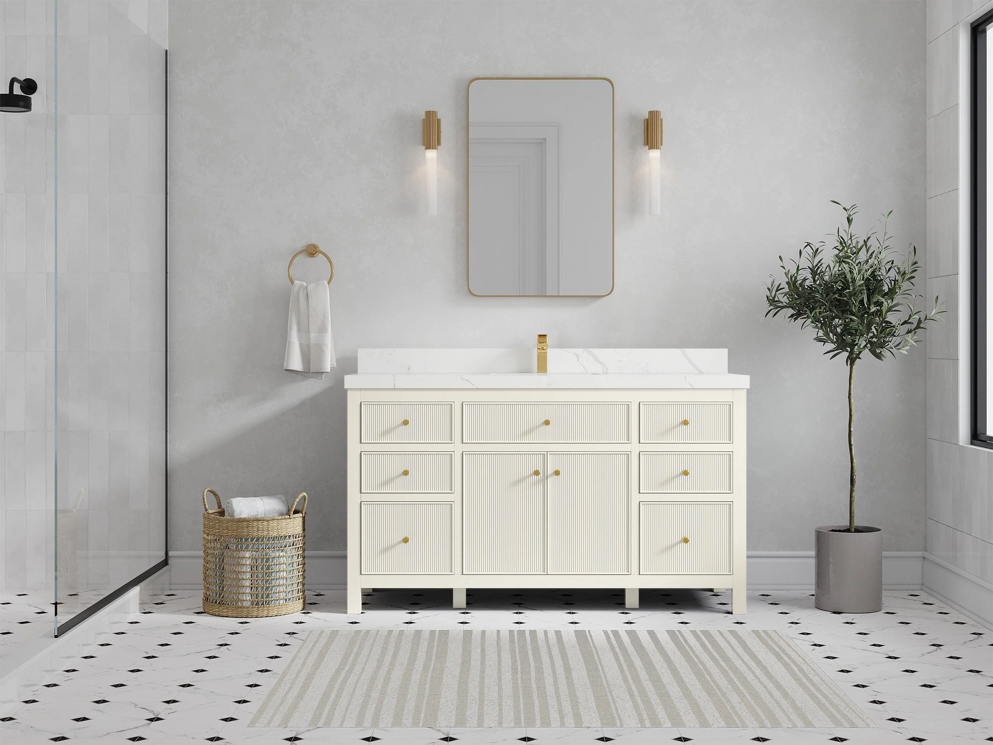 Sonoma 60 in W x 22 in D Free Standing Reeded Single Sink Bathroom Vanity - Image 4