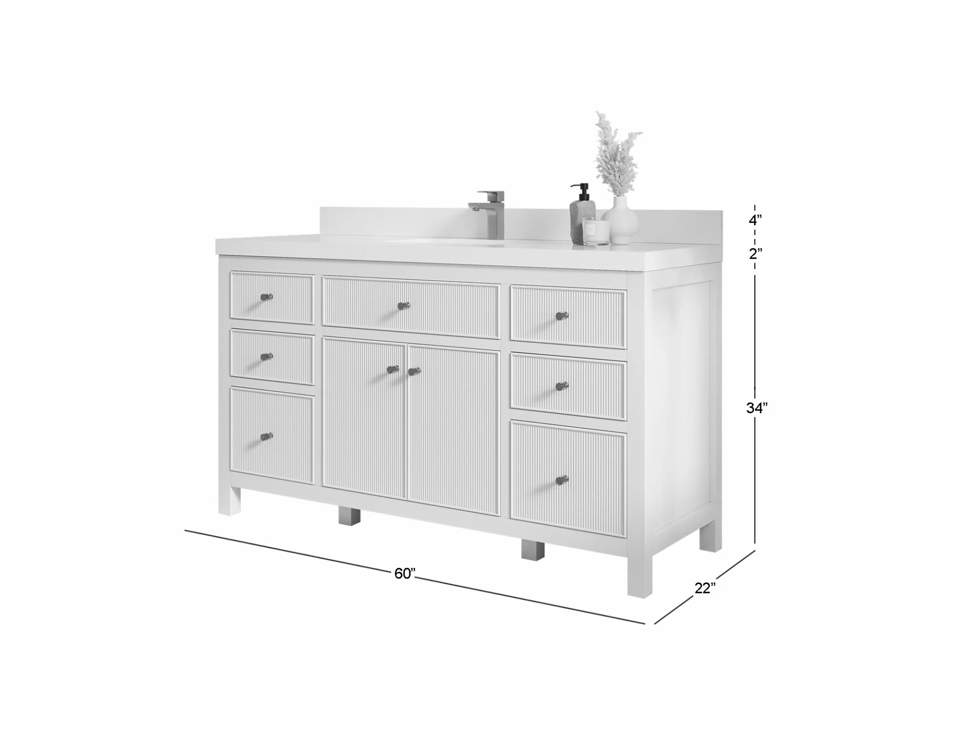 Sonoma 60 in W x 22 in D Free Standing Reeded Single Sink Bathroom Vanity - Image 6