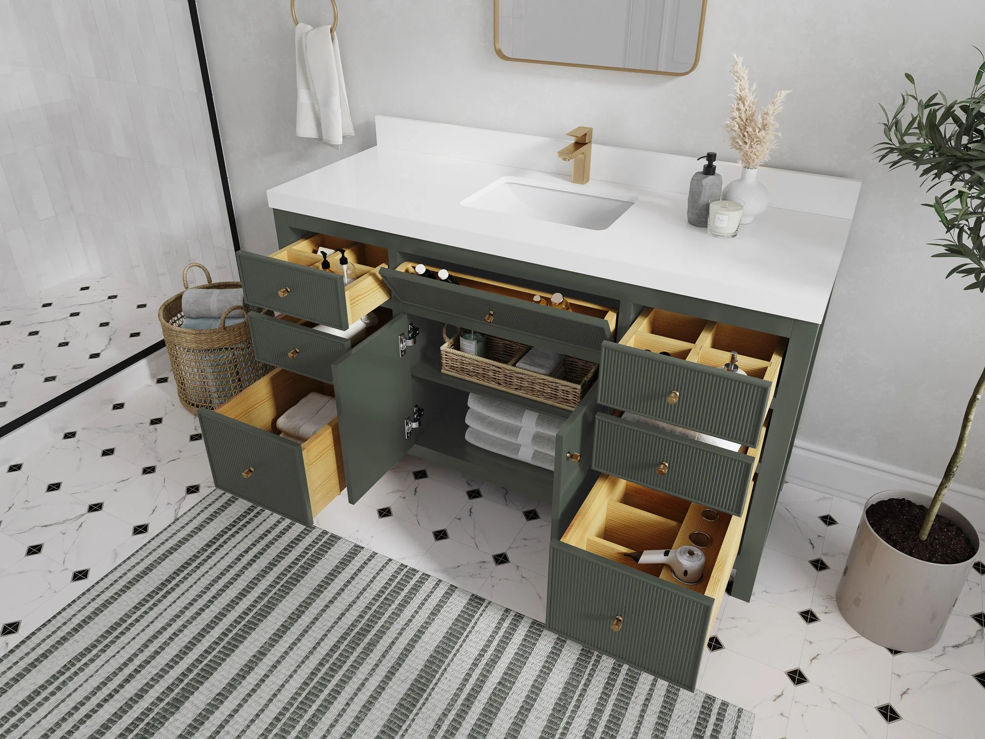 Sonoma 60 in W x 22 in D Free Standing Reeded Single Sink Bathroom Vanity - Image 3