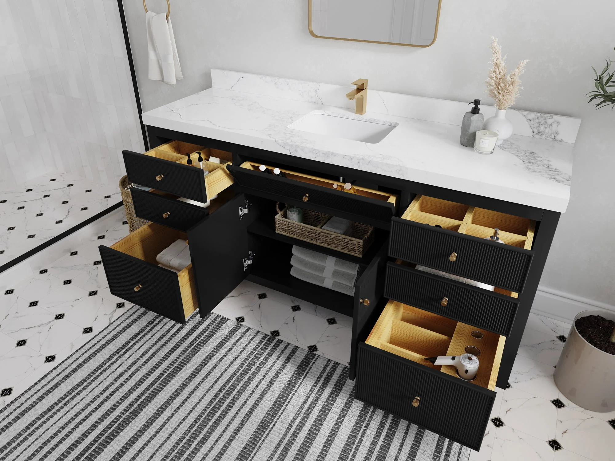 Sonoma 72 in W x 22 in D Free Standing Reeded Single Sink Bathroom Vanity - Image 3
