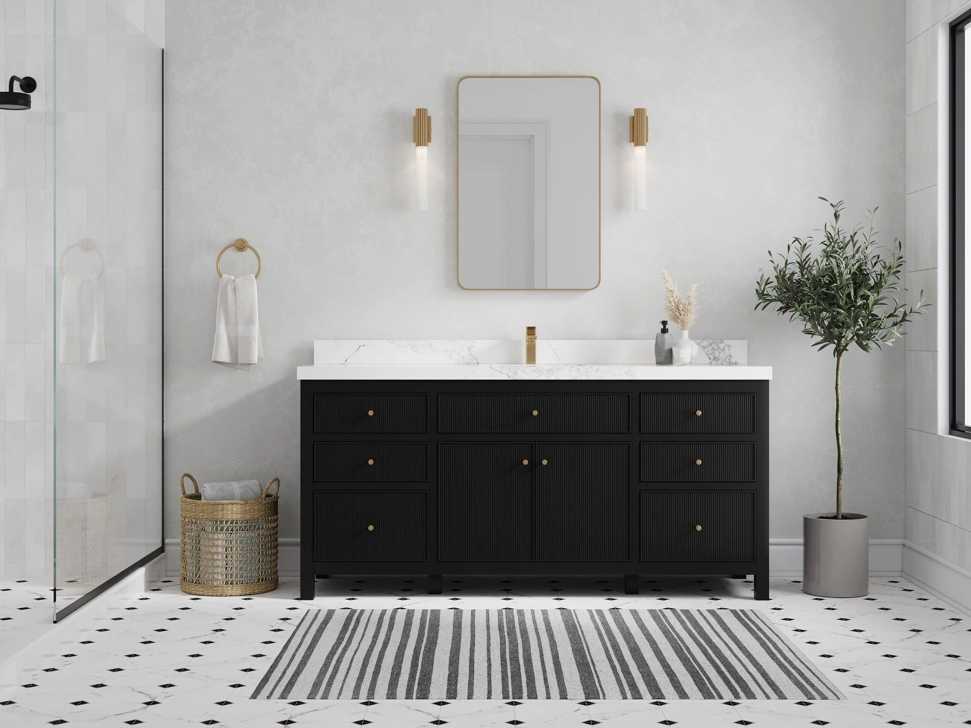 Sonoma 72 in W x 22 in D Free Standing Reeded Single Sink Bathroom Vanity - Image 4