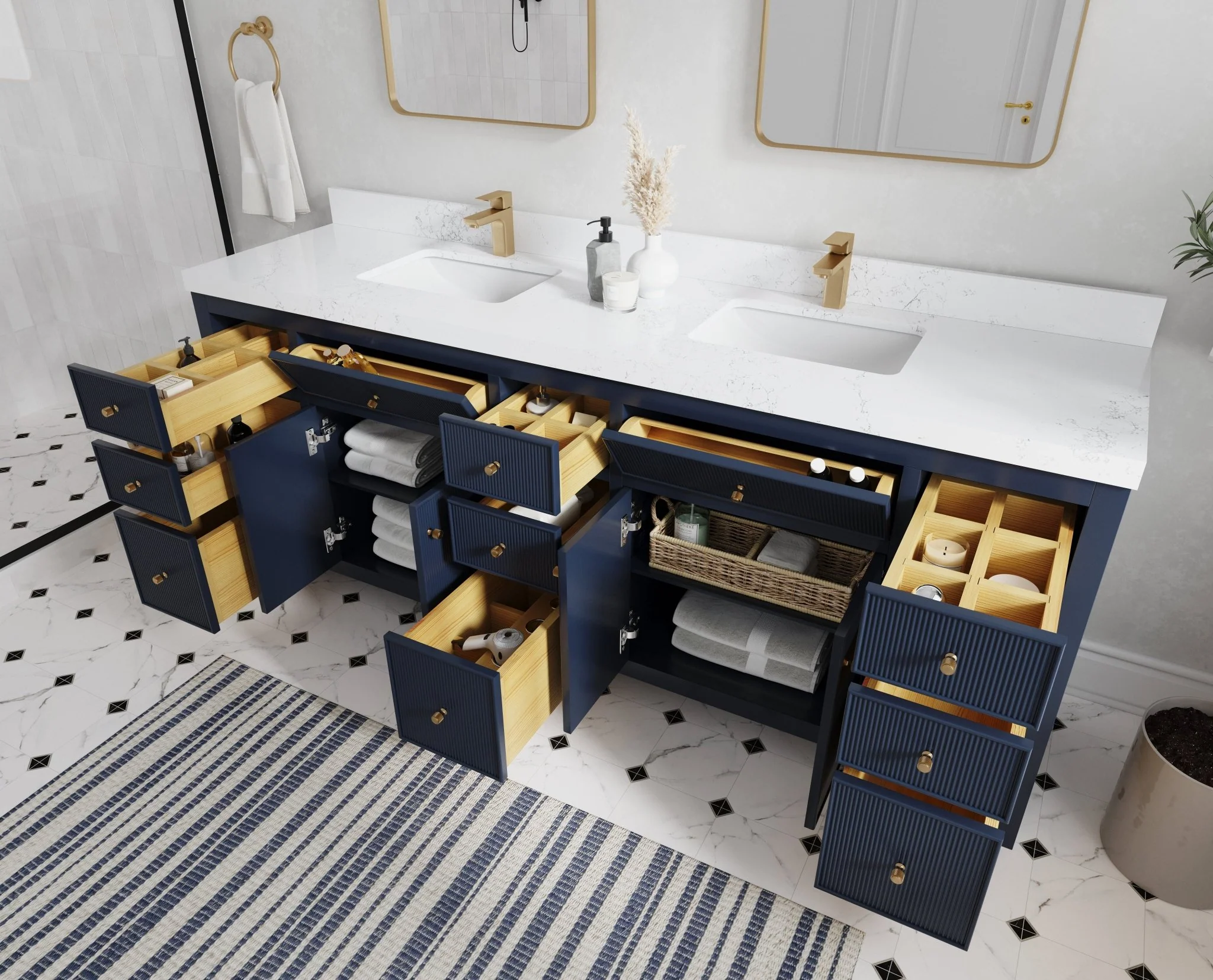 Sonoma 84 in W x 22 in D Free Standing Reeded Double Sink Bathroom Vanity - Image 3