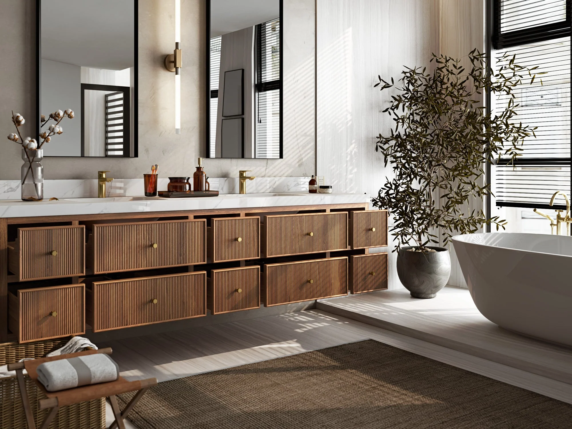 Sonoma Reeded Floating Teak 84 in. W x 22 in. D Double Sink Bathroom Vanity - Image 3