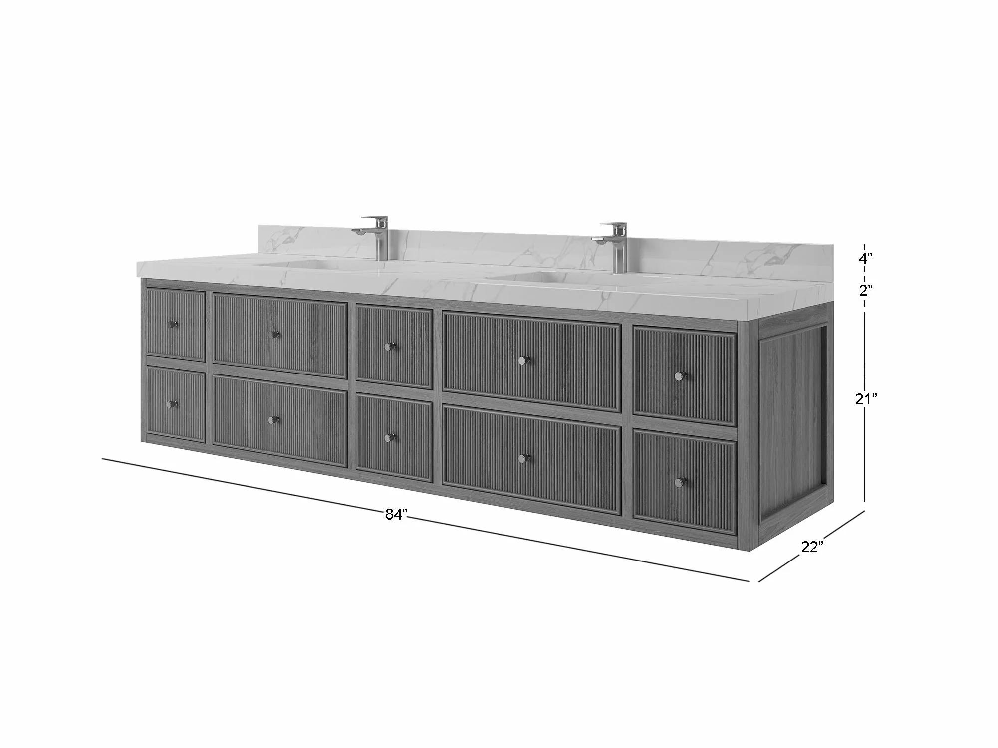 Sonoma Reeded Floating Teak 84 in. W x 22 in. D Double Sink Bathroom Vanity - Image 5