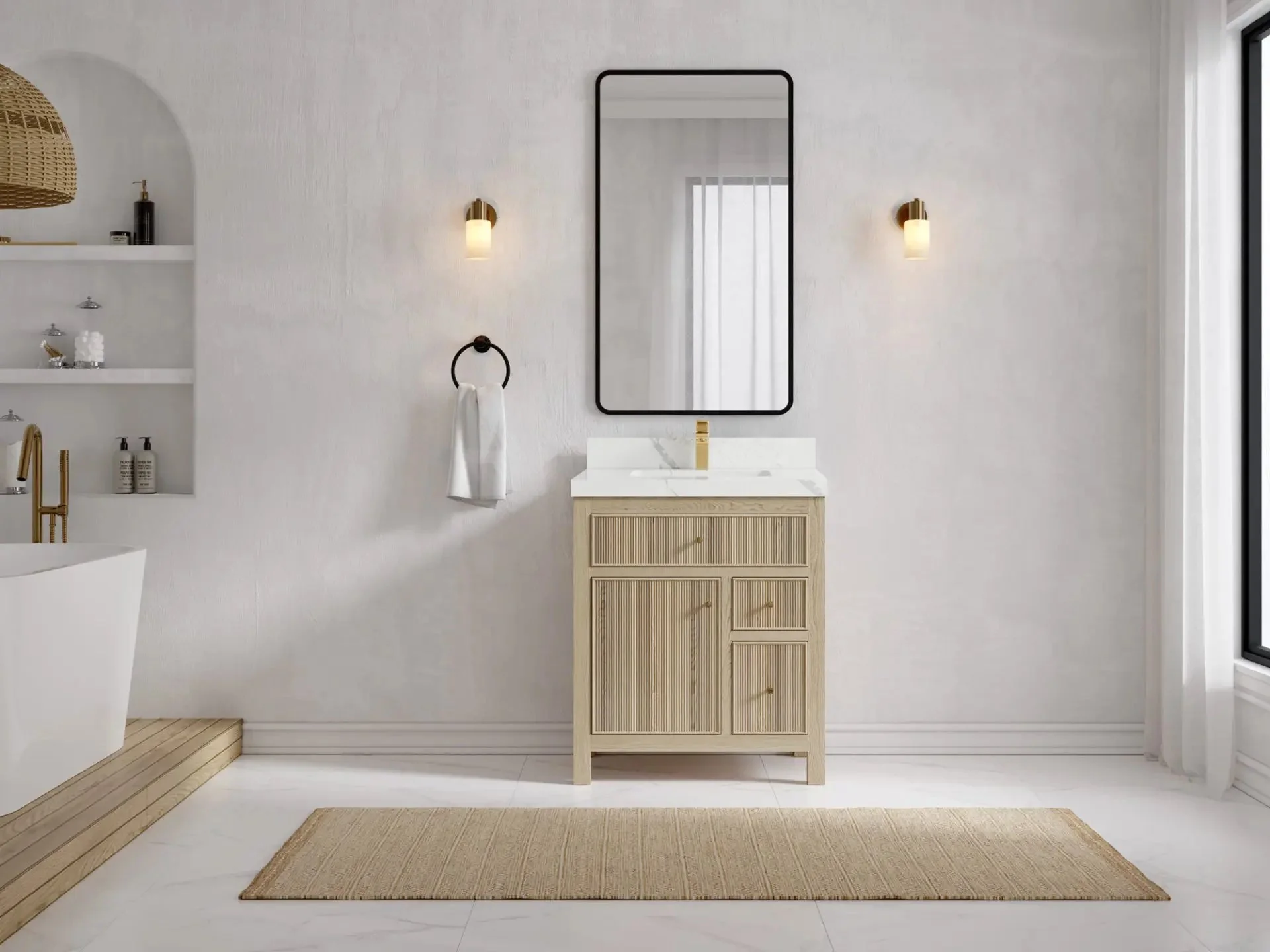 Sonoma White Oak 30 in. W x 22 in. D Single Sink Reeded Bathroom Vanity - Image 4